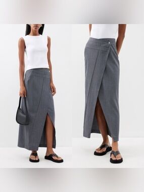 ROHE Asymmetric Twill Wrap Skirt In Grey